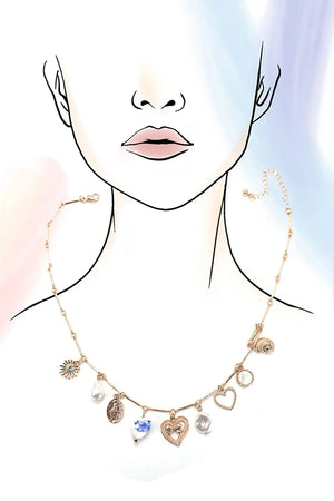 CHARM NECKLACE-CERAMIC PORCELAIN HEART PEARL