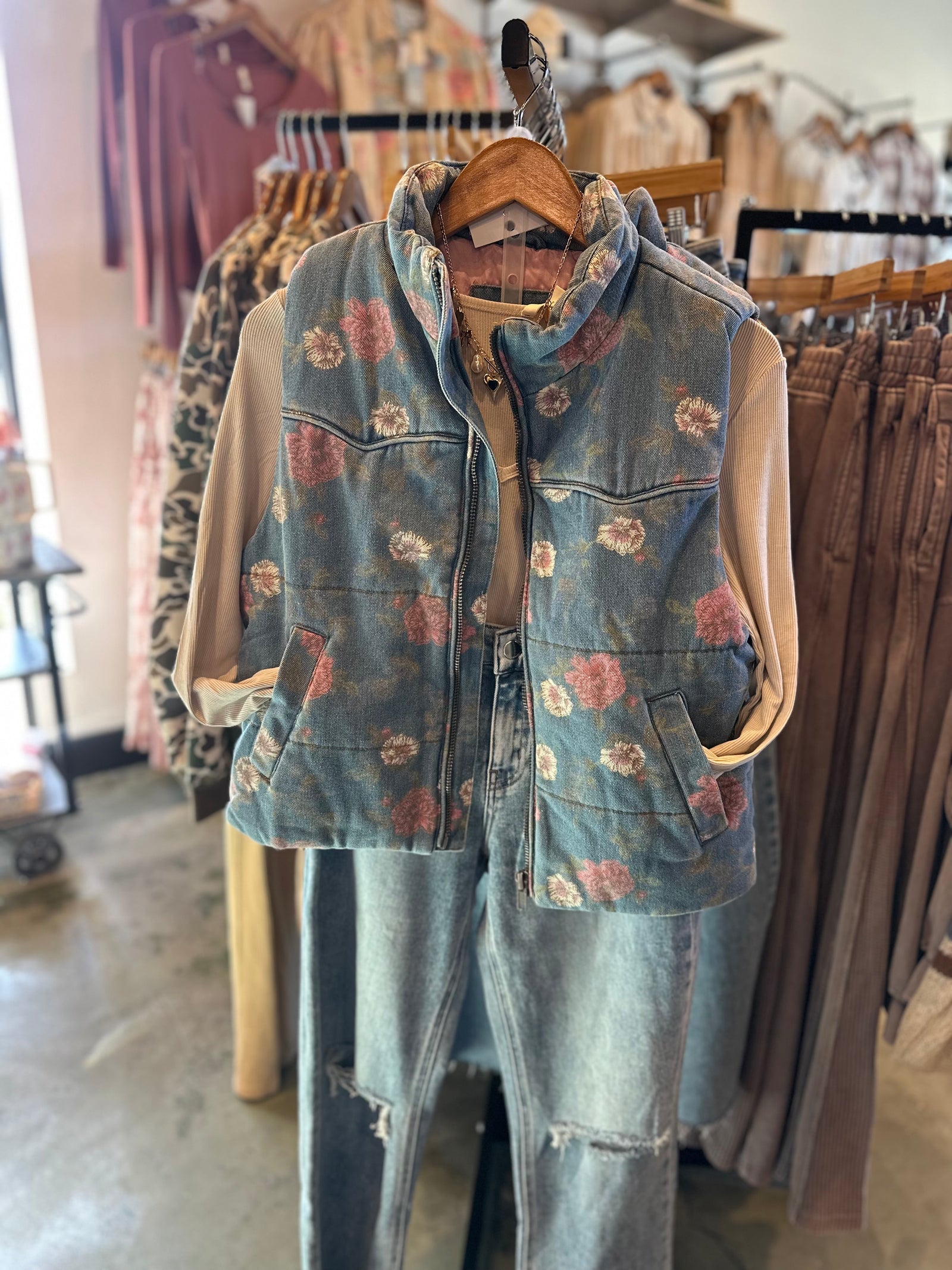 Love Blossom Floral Denim Vest