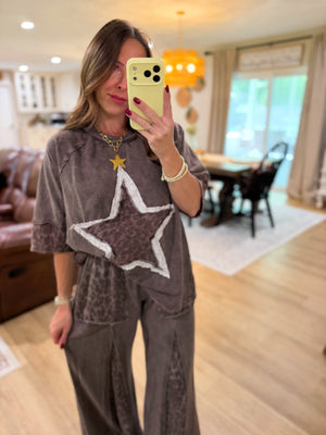 Kyleigh Leopard Lace Star Top - Ash Oak