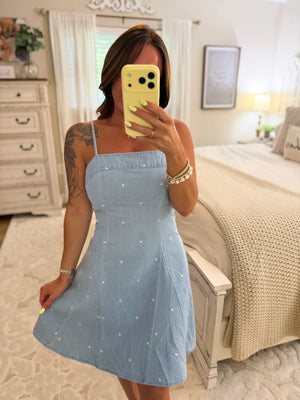 Justice Denim Polka Dot Spaghetti Strap Dress
