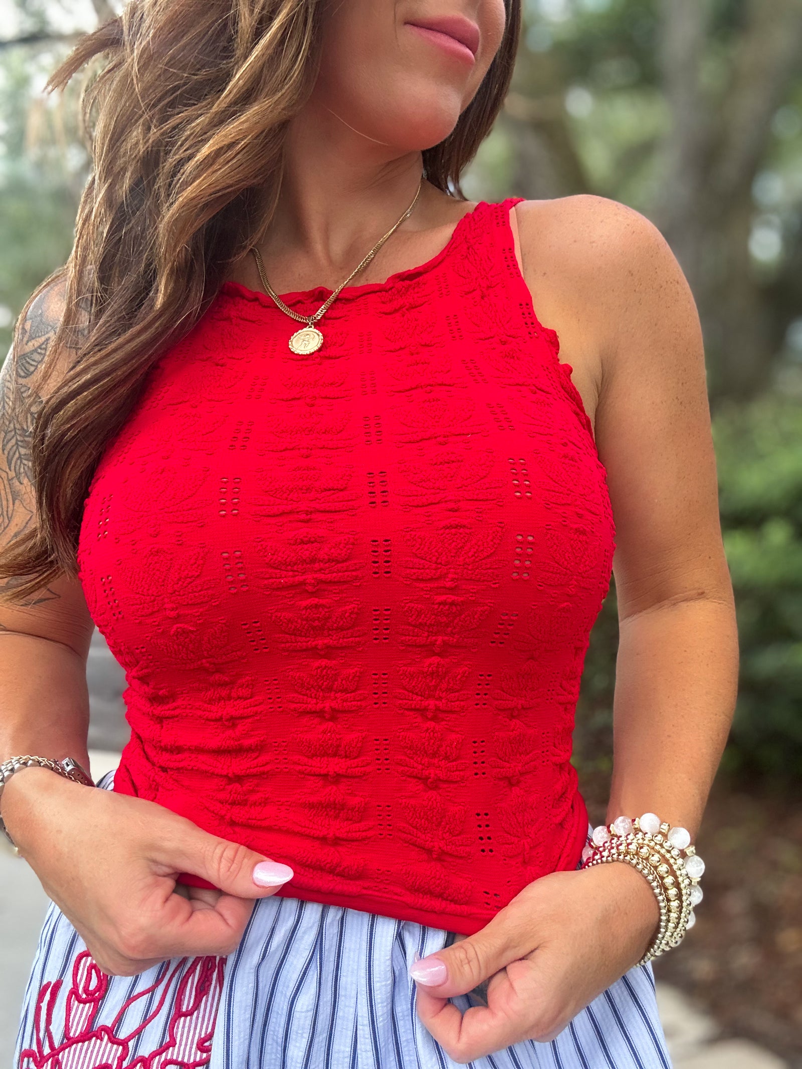 Dana Floral Edge Top - Red