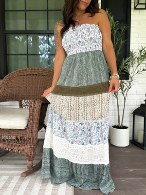 Hazel Strapless Lace Tiered Maxi