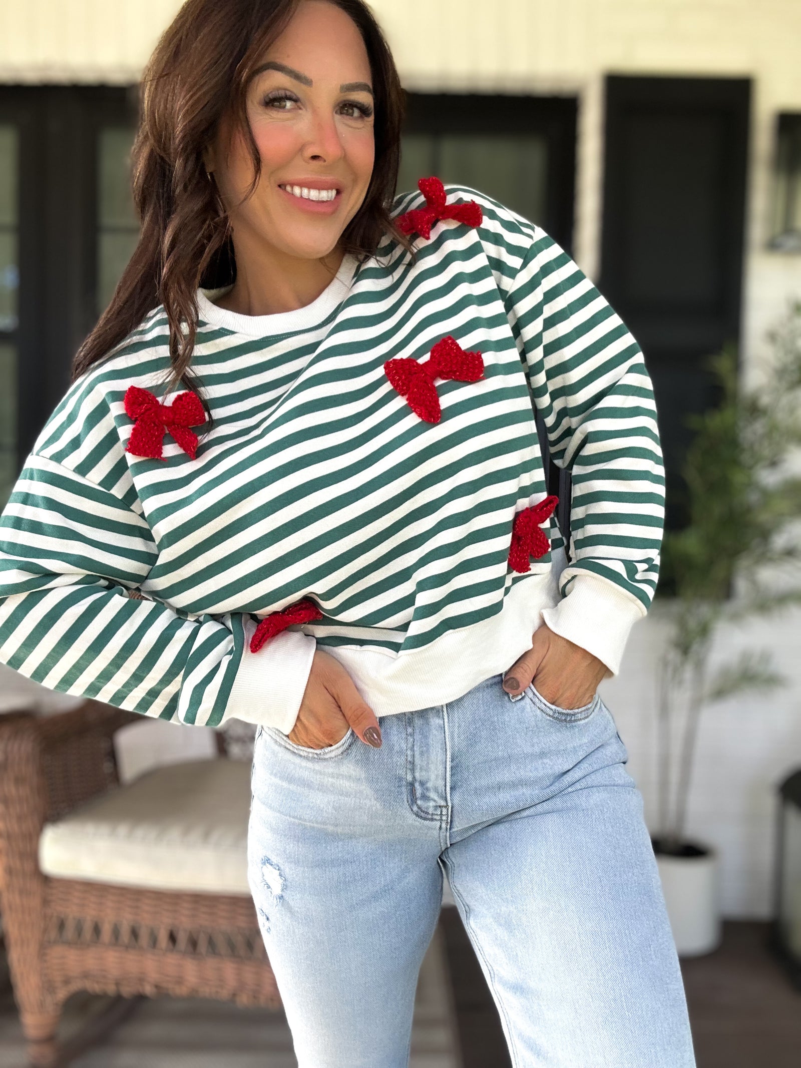 Everly Striped Bow Sweater