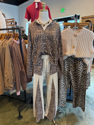 Lexi Mineral Washed Leopard Flare Pants - Ivory