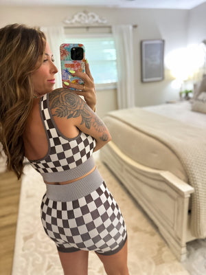 Checkmate Cropped Two Piece Set - Chocolate