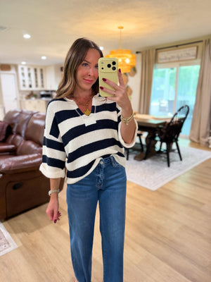 Brewer Wide Stripe Split Neck Slouchy Sweater