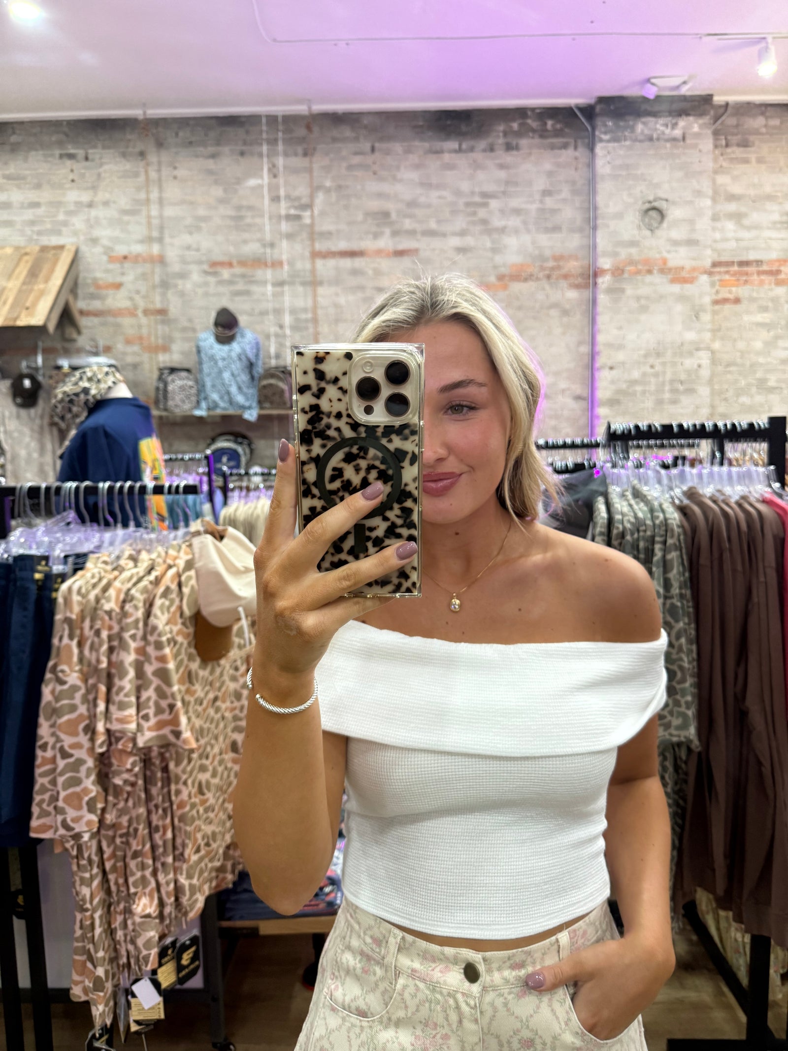 Kai Off Shoulder Knit Crop Top - White