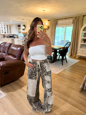 Eden Patchwork Denim Studded Leopard Jeans