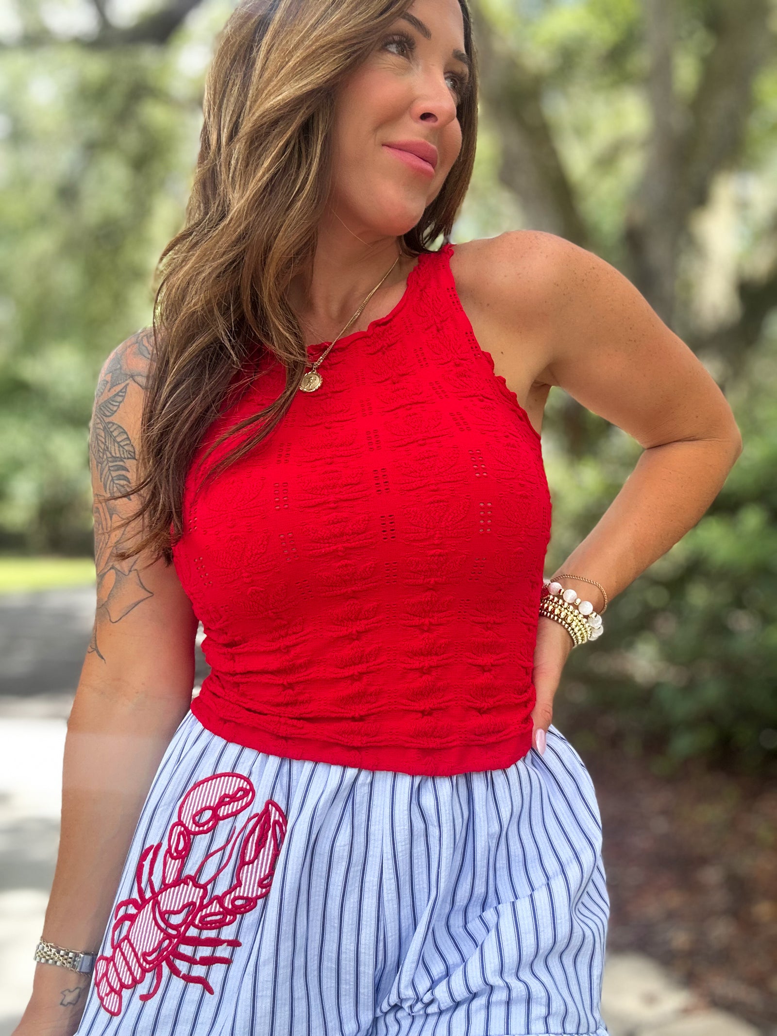 Dana Floral Edge Top - Red
