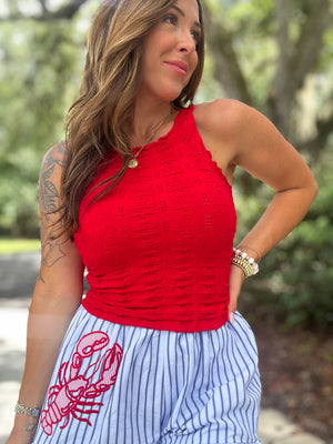 Dana Floral Edge Top - Red