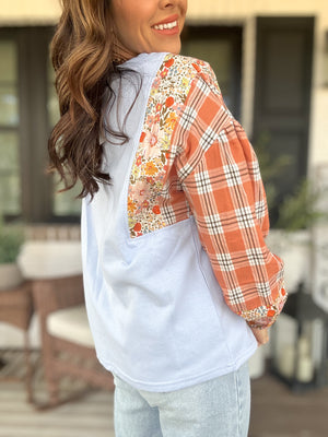 Kelli Flower Plaid Bubble Sleeve Top
