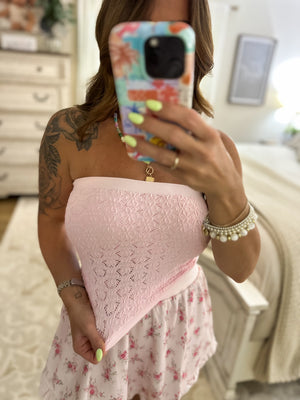 Nanci Floral Lace Tube Top - Icy Pink