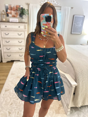 Tate Fish Print Sleeveless Romper