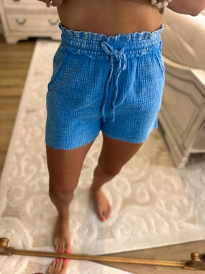 Sunshine Awaits Acid Washed Gauze Shorts - Deep Sky