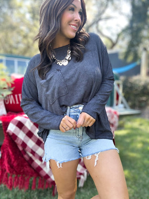 DOORBUSTER - Remi Ribbed Dolman Top - Ash Black