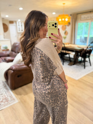 Kyleigh Mineral Washed Leopard VNeck Top