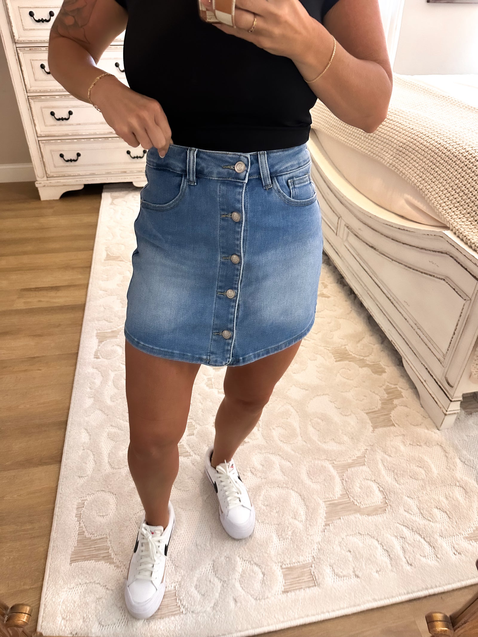 Marissa High Rise Button Front Denim Skort