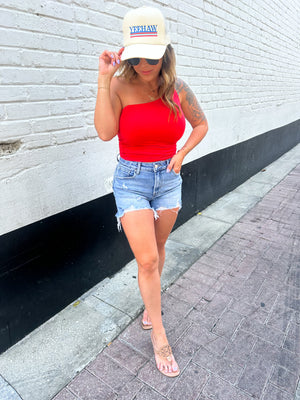 Love This Life One Shoulder Tank - Poppy Red