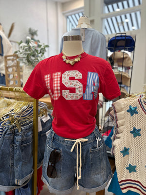 USA Faux Embroidered Comfort Colors Tee