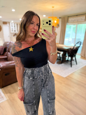 Charlotte Rolled Sleeved Top -Black