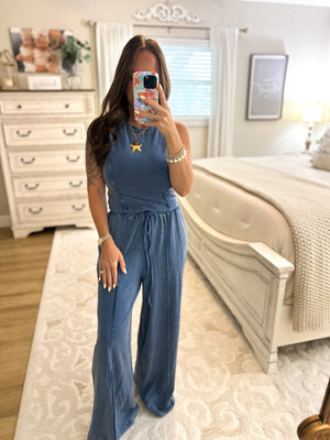 Let's Just Stay Home Lounge Top - Navy