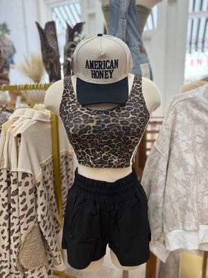 Clarissa Leopard Print Crop Tank with Side Stripe