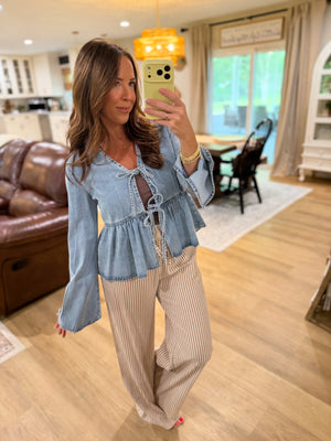 Lauren Denim Tie Front Blouse