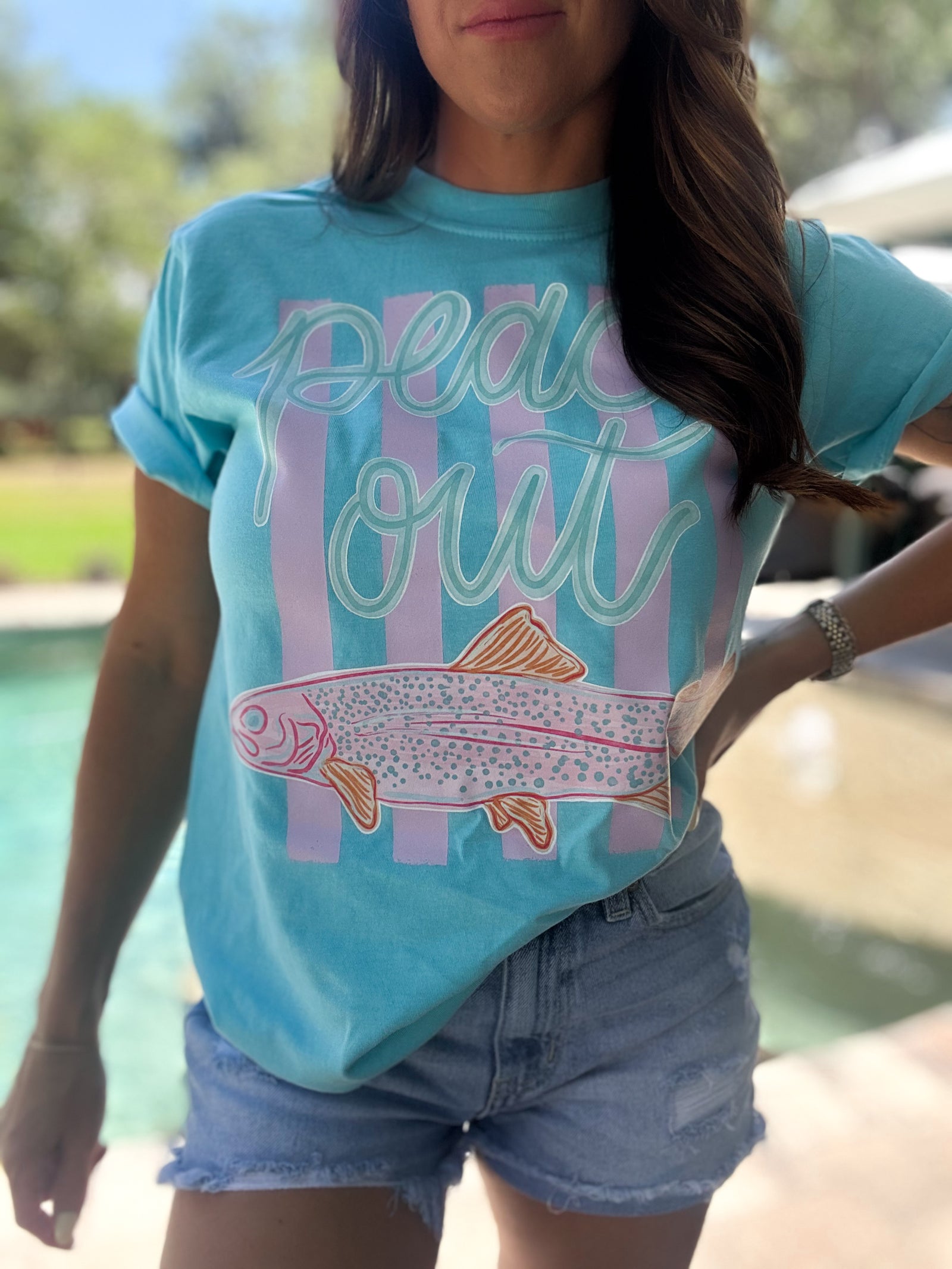 Peace Out Trout Comfort Colors Tee - Sapphire