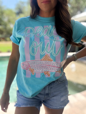 Peace Out Trout Comfort Colors Tee - Sapphire