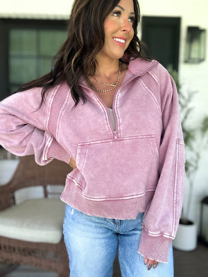 Remi Acid Washed Half Zip Fleece - TEN COLORS