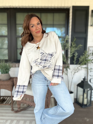 Molly Distressed Plaid Star Top