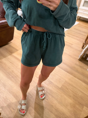 Sloane Acid Washed Drawstring Bottoms - Emerald