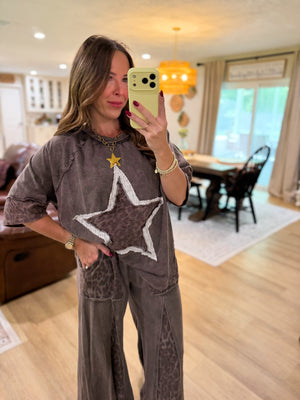 Kyleigh Leopard Lace Star Top - Ash Oak
