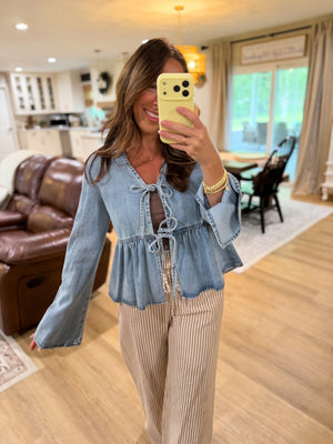 Lauren Denim Tie Front Blouse