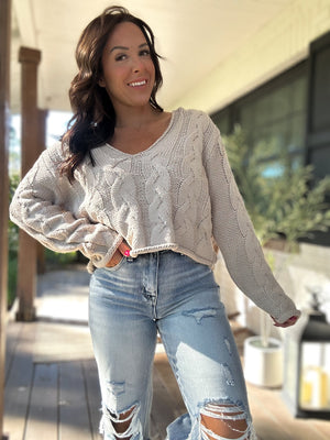 Rachel Renee Cable Knit Sweater- Taupe