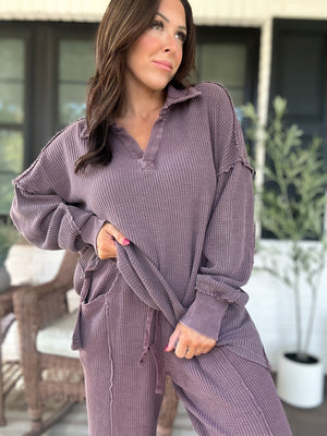 Kelly Mineral Washed Waffle Knit Tunic - Cherry