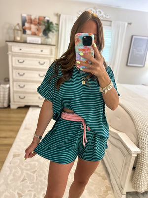 Nikki Oversized Striped Knit Top - Teal/Blush