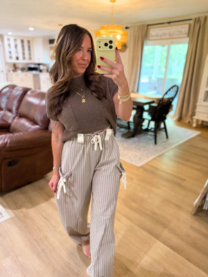 Brittan Striped Textured Pants - Taupe/White