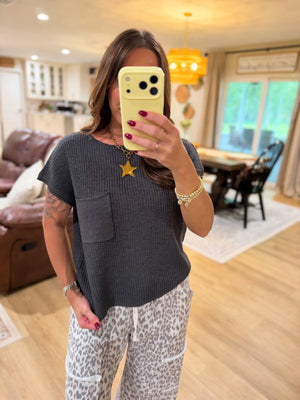 Deanna Dolman Cap Sleeve Knit Sweater Top