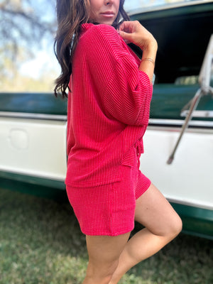 DOORBUSTER - Ali Ribbed Shorts - Ruby