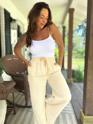 Brittani Tencel Wide Legged Linen Pants- Butter