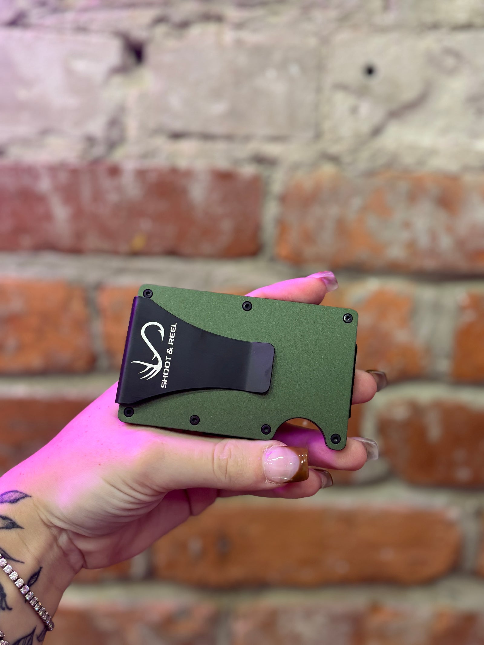 Shoot & Reel Credit Card Wallet- Green Deer Skull