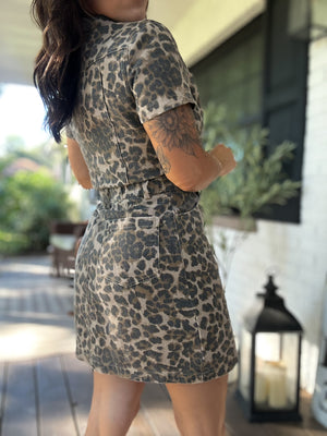 Lenni Leopard Denim Button Down Dress