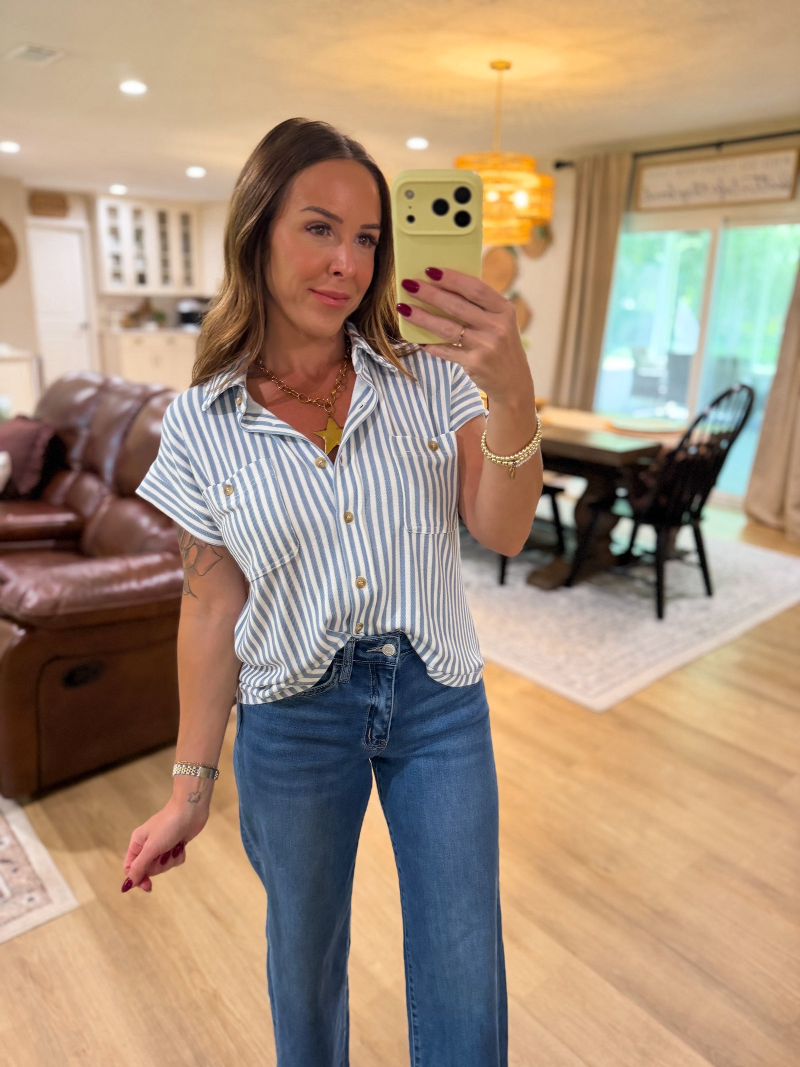 Evie Striped Short Sleeve Collared Top