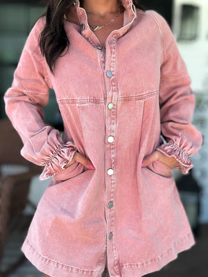 Millie Denim Button Down Dress - Brick