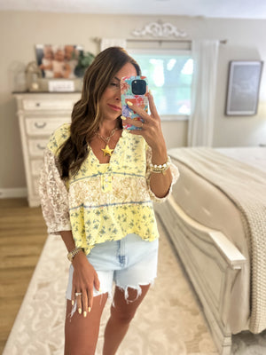 Carlie Lace Patch Ruffle Vneck Top