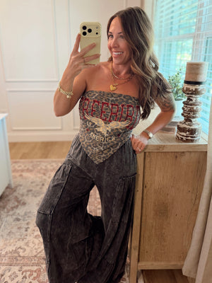 Mason Mineral Washed Tiered Wide Leg Pants - Black