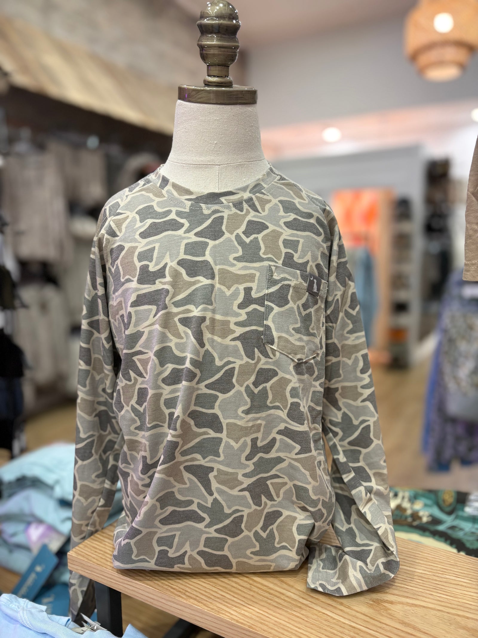 Youth Local Boy Long Sleeve Heather Blend Crew - Sand Duck Camo