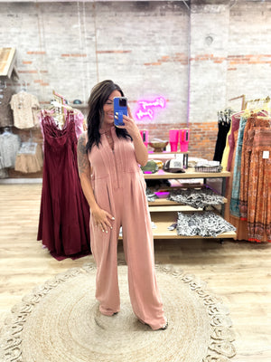 Veronica Mineral Washed Jumpsuit - Rust