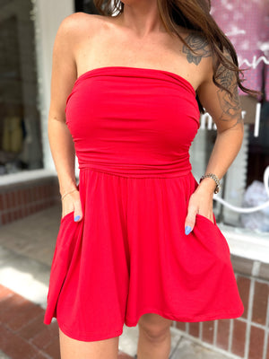 Can't Quit You Tube Top Romper - Red